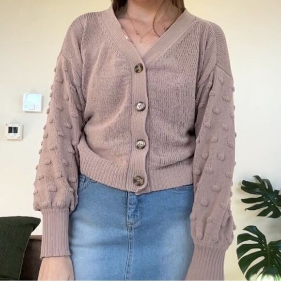 Moon & Madison Knit Bubble Polka Dot Sleeve Crop Cardigan L - Picture 6 of 14